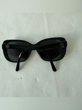 Tory Burch Glossy Black Square Sunglasses with Logo Accent